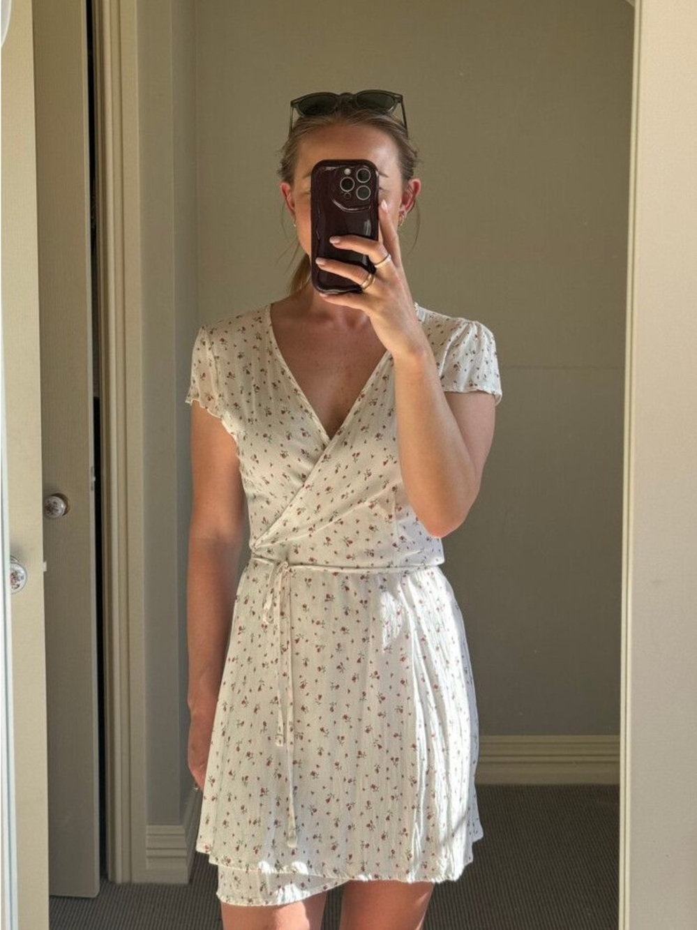 Brandy Melville Cream Floral Wrap Mini Dress